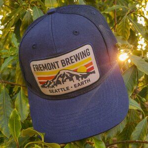 Fremont Brewing beer Seattle Earth baseball cap trucker hat retro navy blue snap